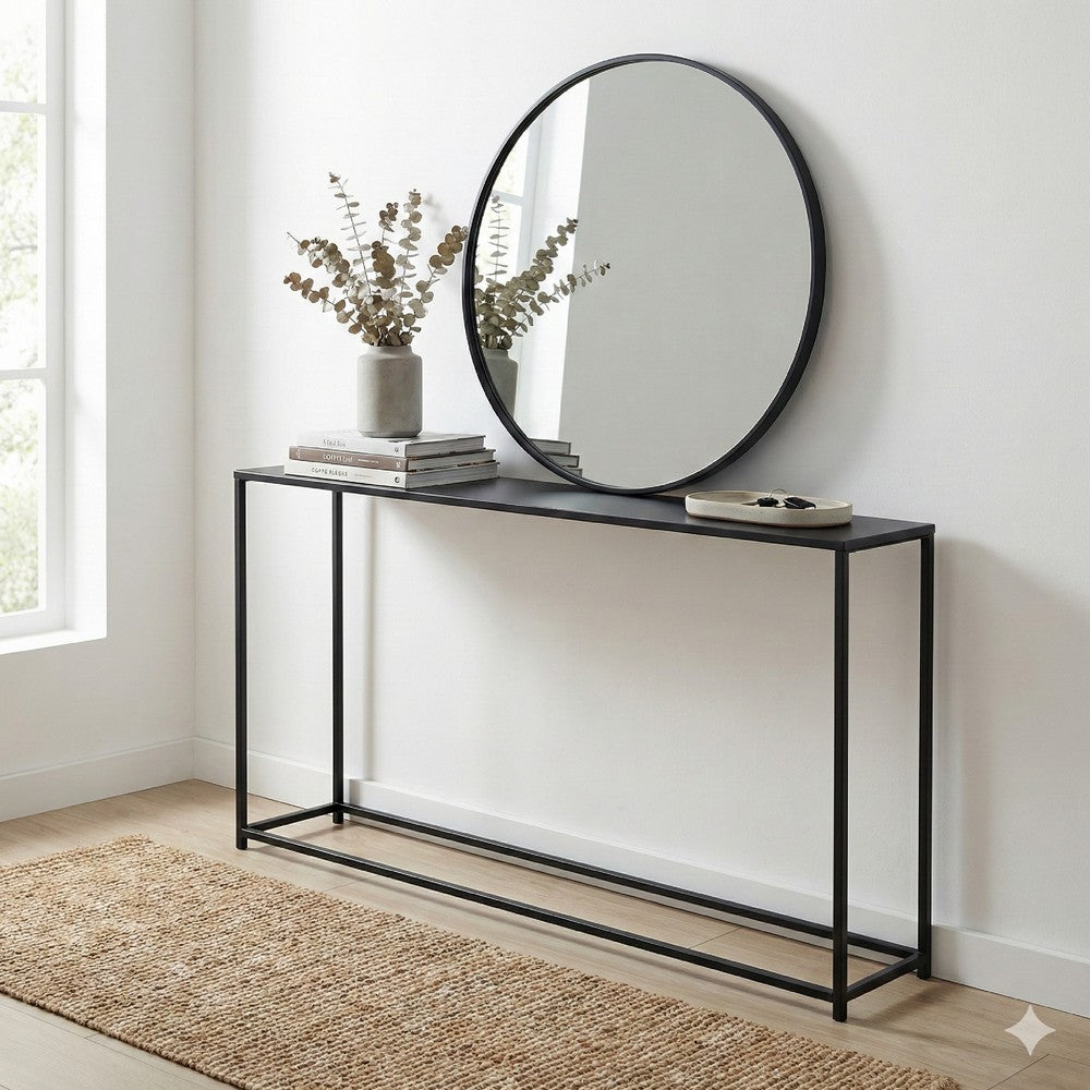 Eme 56 Inch Console Sofa Table, Rectangular Top, Modern Black Metal Frame - BM317076