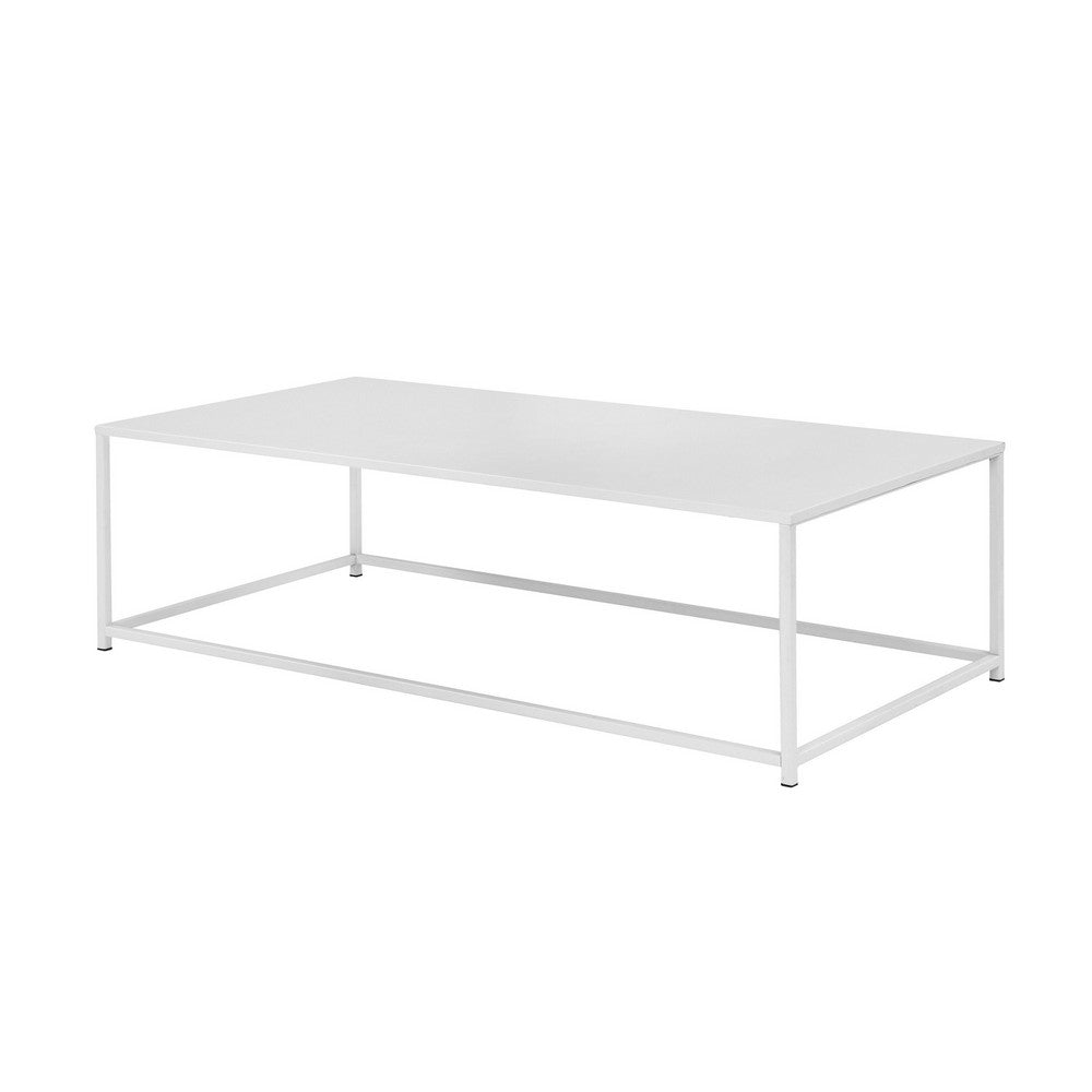 Eme 48 Inch  Coffee Table, Rectangular Tabletop, Modern White Metal Frame - BM317077