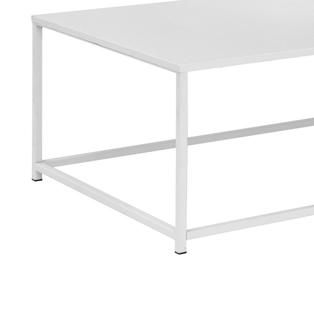 Eme 48 Inch  Coffee Table, Rectangular Tabletop, Modern White Metal Frame - BM317077