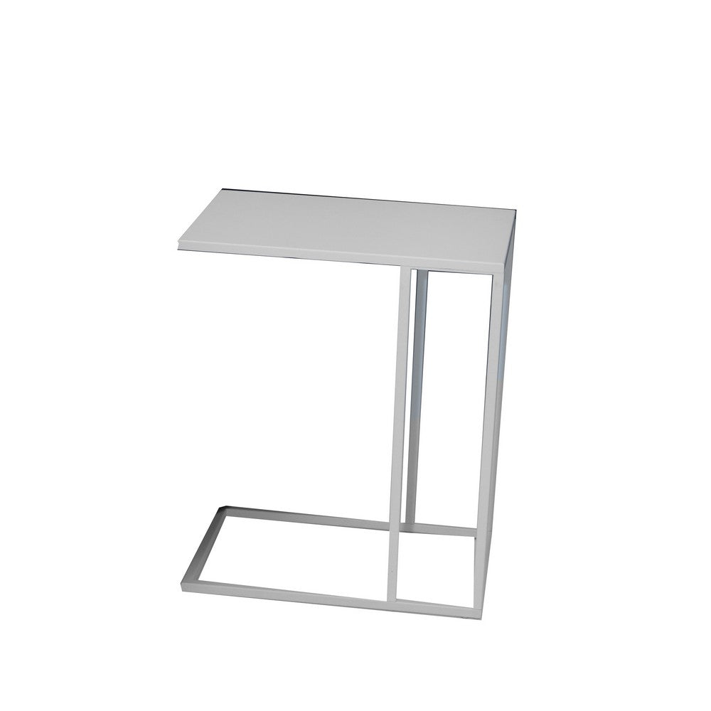 Eme 23 Inch Side End Table, Rectangular Tray Top, Modern White Metal Frame - BM317078