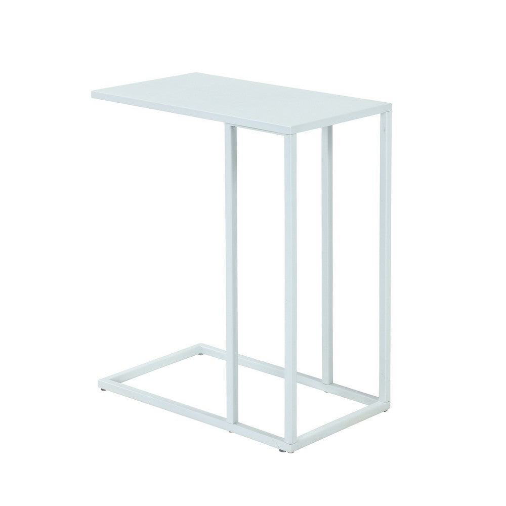 Eme 23 Inch Side End Table, Rectangular Tray Top, Modern White Metal Frame - BM317078