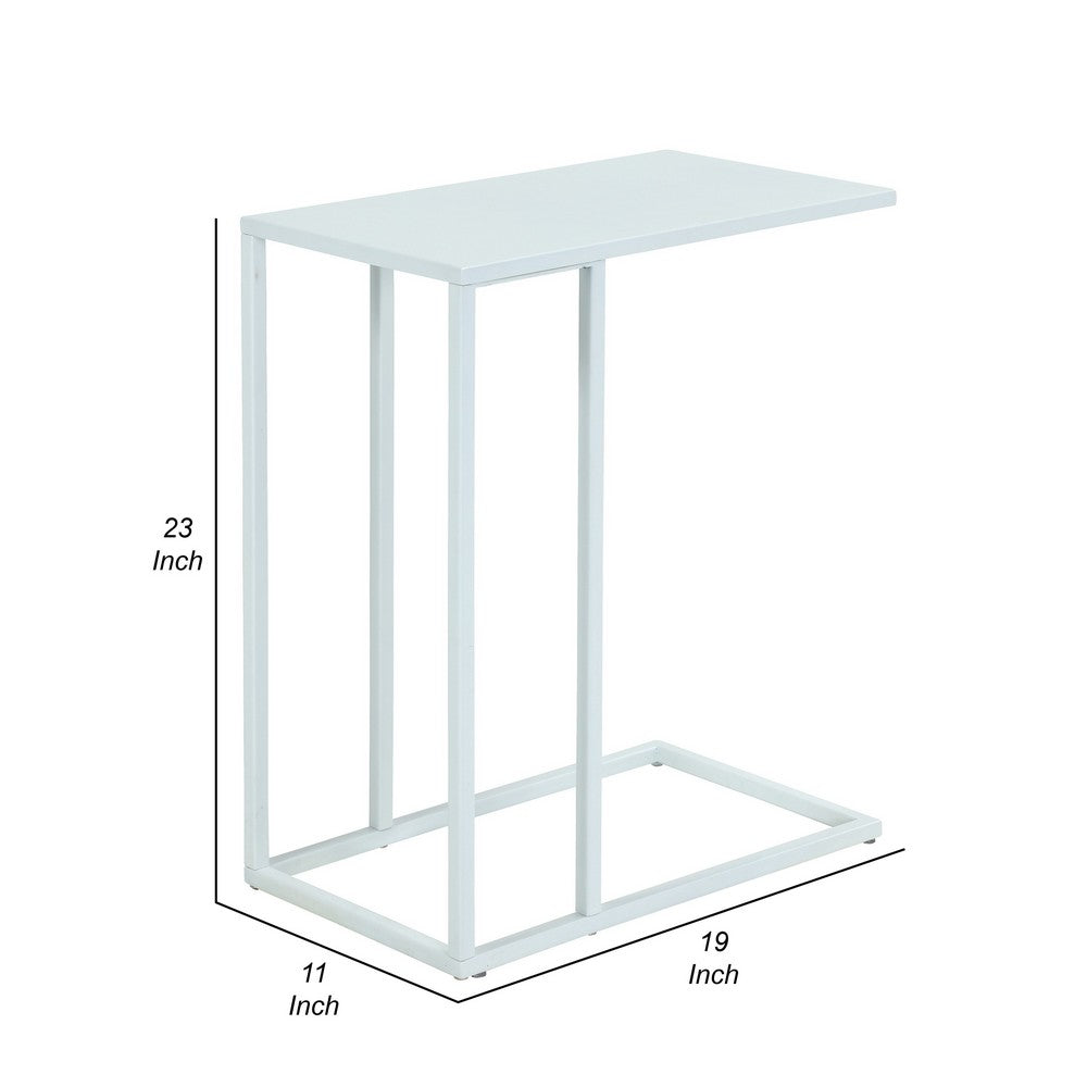 Eme 23 Inch Side End Table, Rectangular Tray Top, Modern White Metal Frame - BM317078