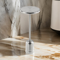 Mars 8" Side End Drink Table, Round, Cone Tapered Base, Silver  - BM317079