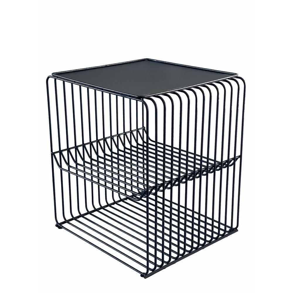 20 Inch Tall Side End Table, 2 Shelves, Square Top, Black Metal Wire Frame - BM317084