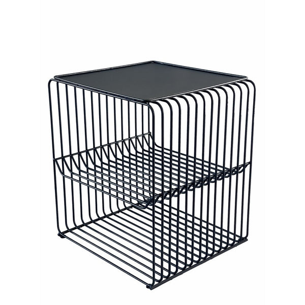 20 Inch Tall Side End Table, 2 Shelves, Square Top, Black Metal Wire Frame - BM317084