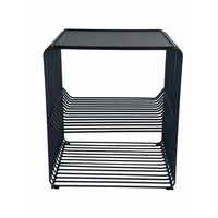 20 Inch Tall Side End Table, 2 Shelves, Square Top, Black Metal Wire Frame - BM317084