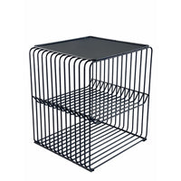 20 Inch Tall Side End Table, 2 Shelves, Square Top, Black Metal Wire Frame - BM317084