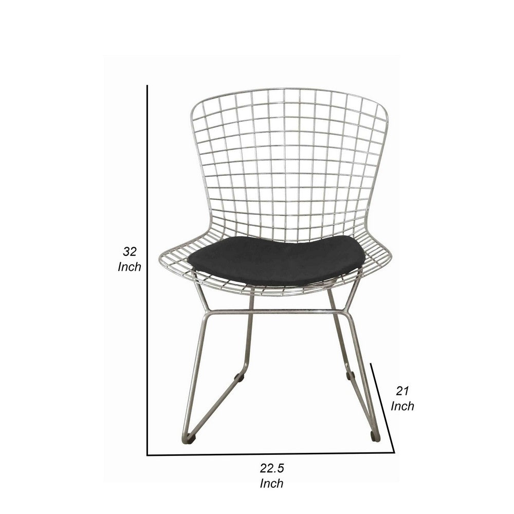 Hely 23 Inch Dining Chair Set of 2, Wire Mesh, Cushioned, Sled Base, Black - BM317088