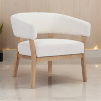 29 Inch Lounge Chair, Boucle Seat, Curved Wishbone Back, White, Brown - BM317089