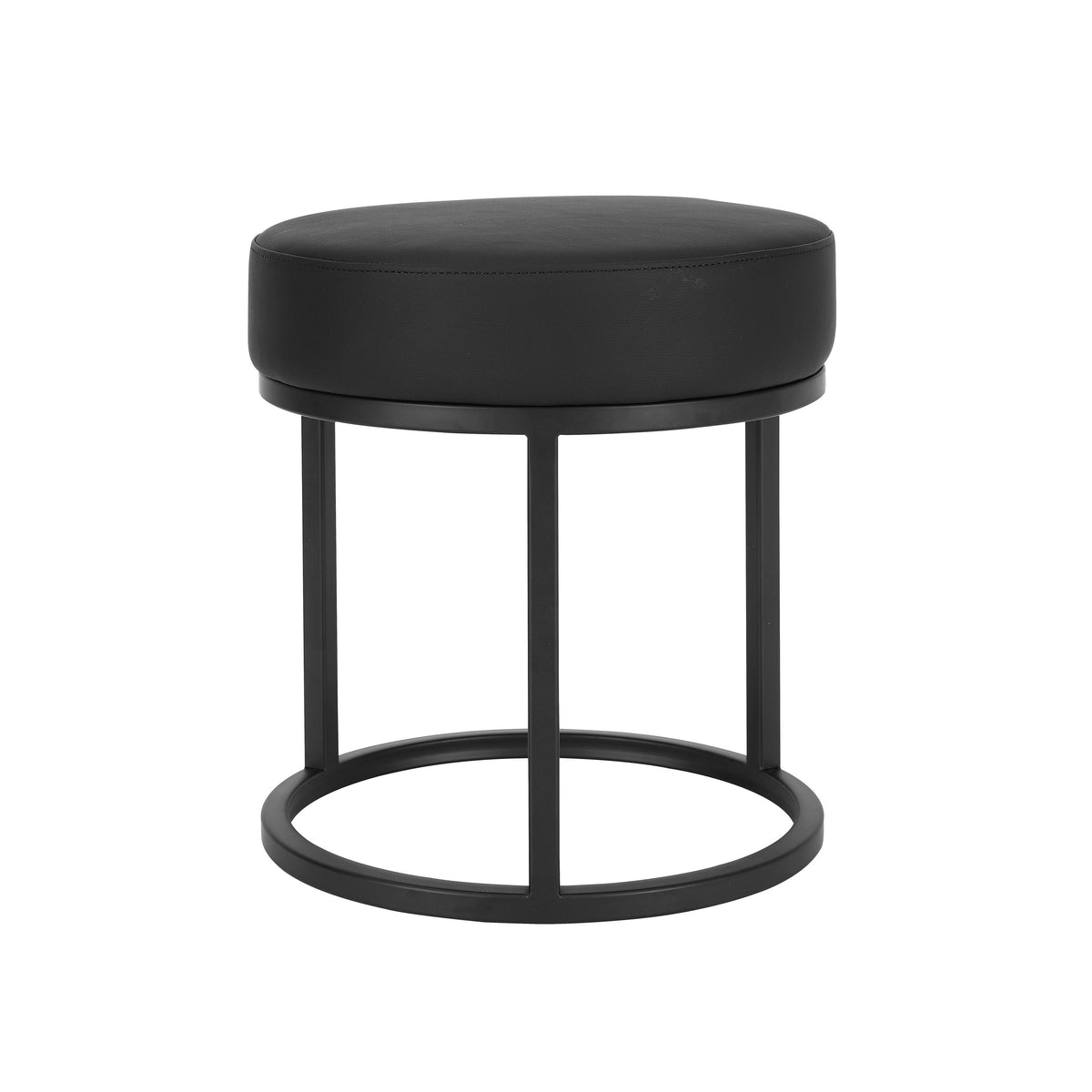 18 Inch Accent Stool Ottoman, Round Seat, Open Metal Frame, Black Finish - BM317090