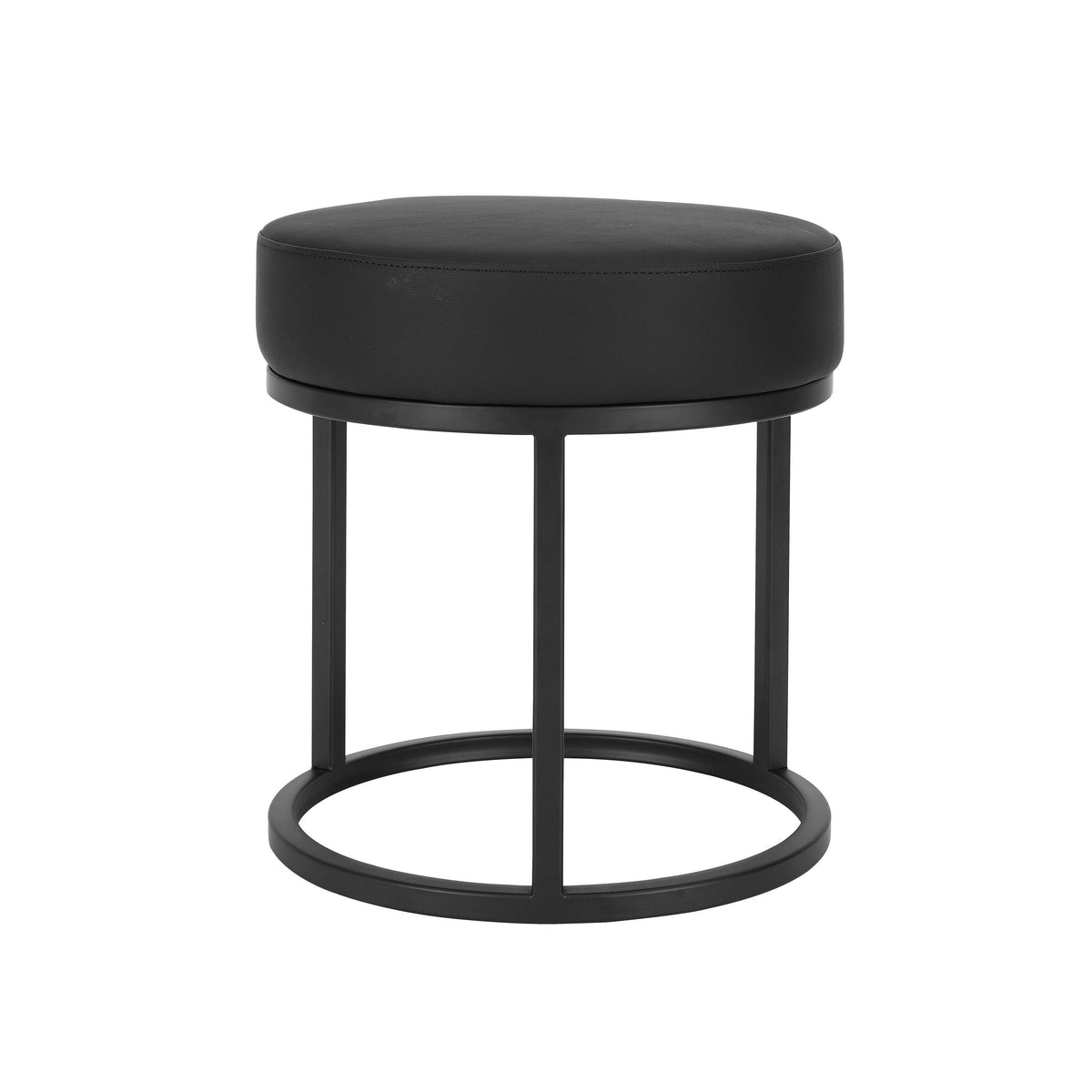 18 Inch Accent Stool Ottoman, Round Seat, Open Metal Frame, Black Finish - BM317090