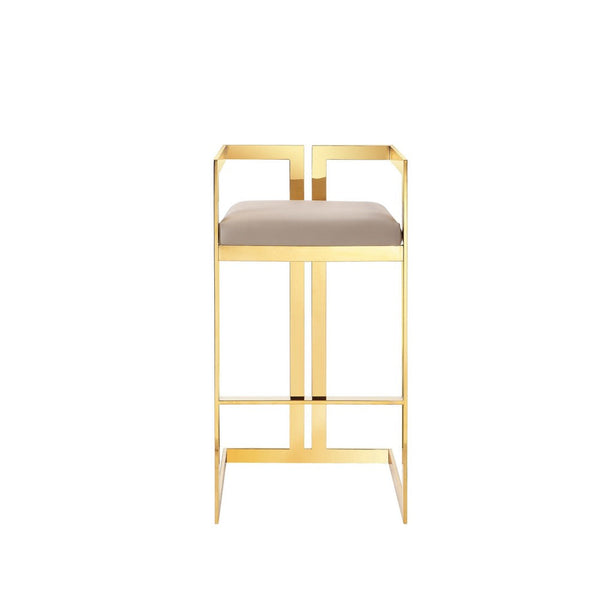 Suki 30 Inch Barstool Chair, Beige Faux Leather Seat, Stainless Steel, Gold - BM317093