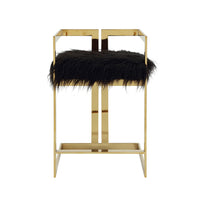 Suki 26 Inch Barstool Chair, Black Faux Fur Seat, Stainless Steel, Gold - BM317095