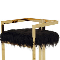 Suki 26 Inch Barstool Chair, Black Faux Fur Seat, Stainless Steel, Gold - BM317095