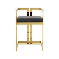 Suki 26 Inch Barstool Chair, Gray Velvet Seat, Stainless Steel, Gold Finish - BM317096