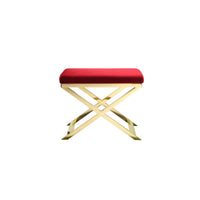 Sovi 20 Inch Ottoman Stool, Maroon Velvet Seat, Stainless Steel Frame, Gold - BM317100