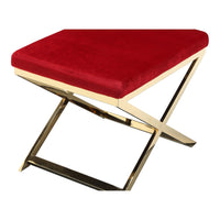 Sovi 20 Inch Ottoman Stool, Maroon Velvet Seat, Stainless Steel Frame, Gold - BM317100