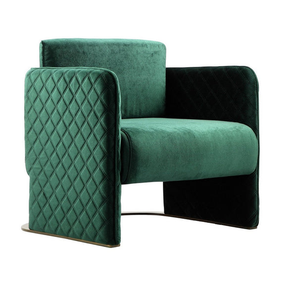 Usso 29 Inch Lounge Chair, Green Velvet, Diamond Quilted Design, Metal - BM317103