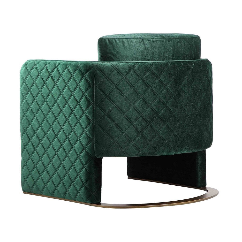 Usso 29 Inch Lounge Chair, Green Velvet, Diamond Quilted Design, Metal - BM317103