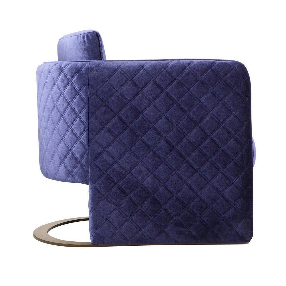 Usso 29 Inch Lounge Chair, Navy Blue Velvet, Diamond Quilted Design, Metal - BM317104