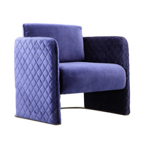 Usso 29 Inch Lounge Chair, Navy Blue Velvet, Diamond Quilted Design, Metal - BM317104