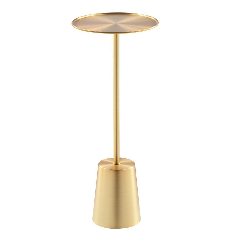 Ryan 8 Inch Side End Drink Table, Round, Tapered, Dome Base, Gold Metal - BM317109