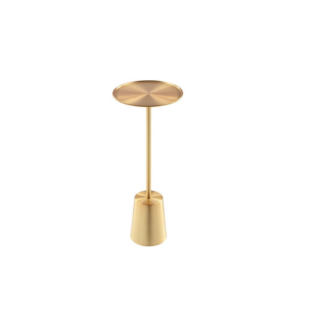 Ryan 8 Inch Side End Drink Table, Round, Tapered, Dome Base, Gold Metal - BM317109