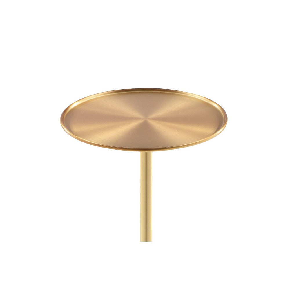 Ryan 8 Inch Side End Drink Table, Round, Tapered, Dome Base, Gold Metal - BM317109