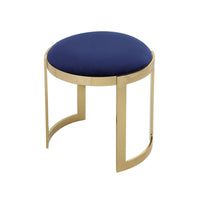 Niyo 19 Inch Ottoman Stool, Round Navy Blue Velvet, Gold Stainless Steel - BM317112