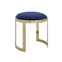 Niyo 19 Inch Ottoman Stool, Round Navy Blue Velvet, Gold Stainless Steel - BM317112