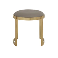 Niyo 19 Inch Ottoman Stool, Round Sand Faux Leather, Stainless Steel, Gold - BM317113