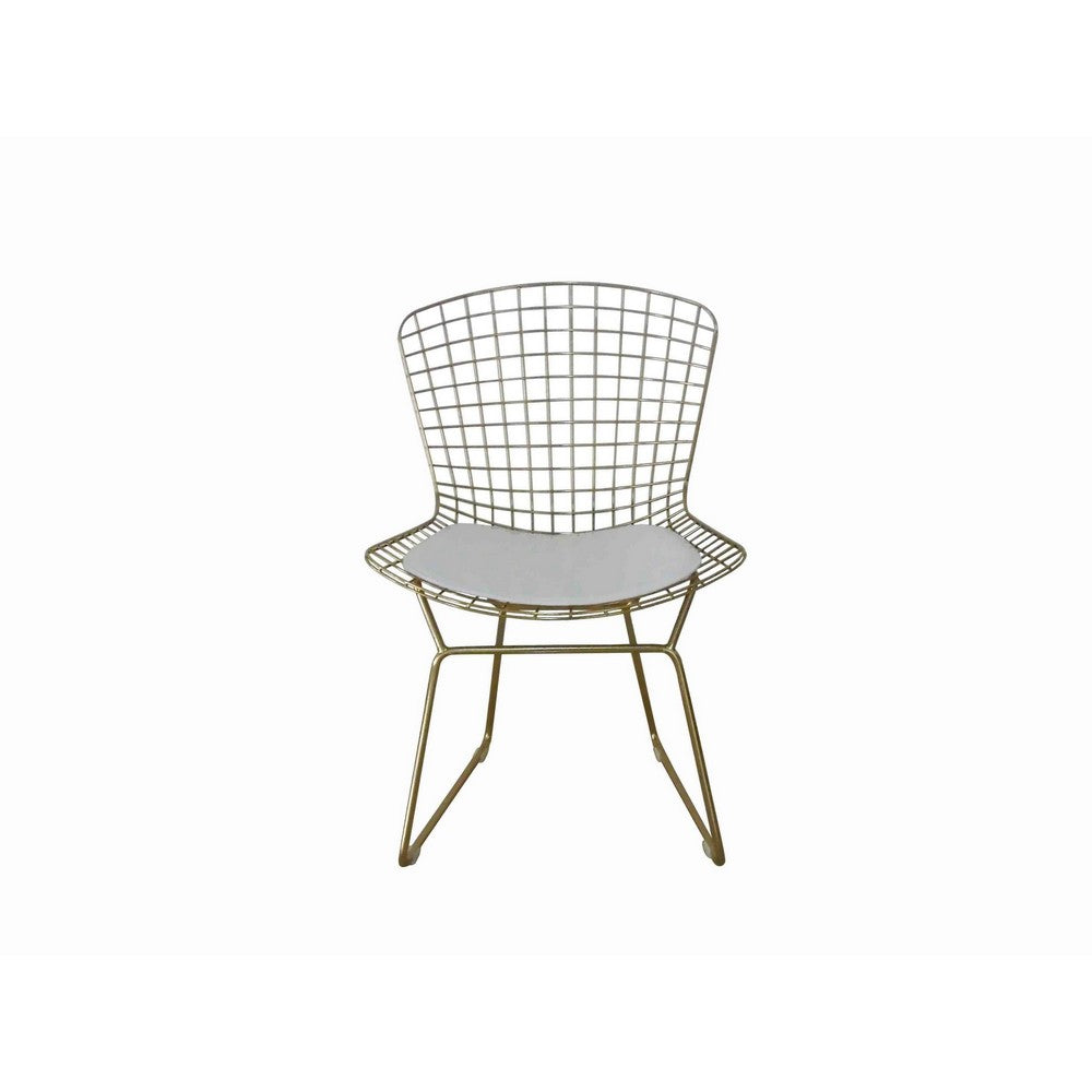 Hely 23 Inch Dining Chair Set of 2, 4 Cushions, Metal Cage Frame, Gold - BM317116