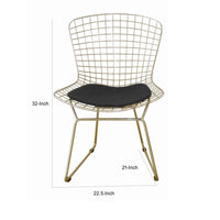 Hely 23 Inch Dining Chair Set of 2, 4 Cushions, Metal Cage Frame, Gold - BM317116