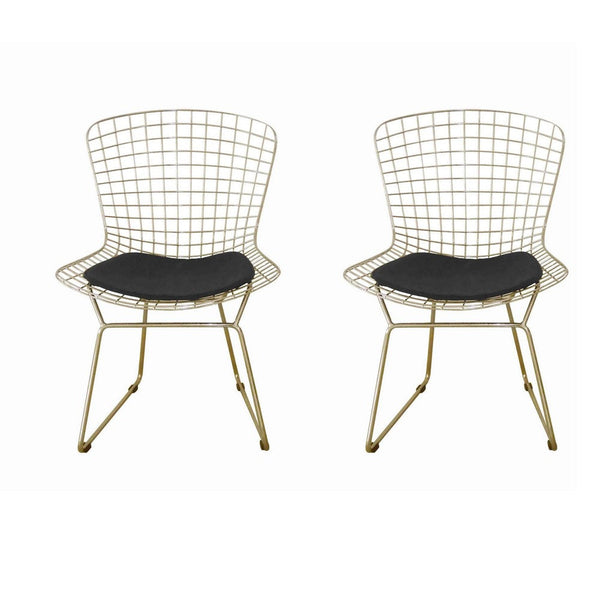 Hely 23 Inch Dining Chair Set of 2, 4 Cushions, Metal Cage Frame, Gold - BM317116