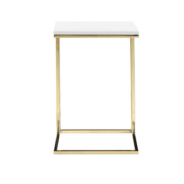 Zen 23 Inch Side End Tray Table, White Tray Top, Steel Base in Gold Finish - BM317117