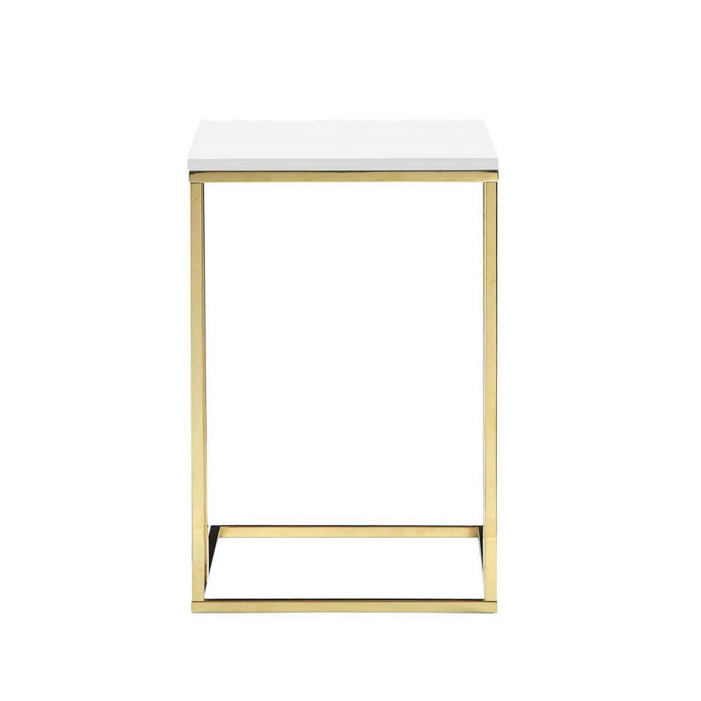 Zen 23 Inch Side End Tray Table, White Tray Top, Steel Base in Gold Finish - BM317117