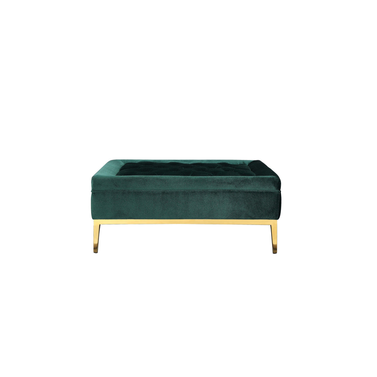 Vien 37 Inch Accent Ottoman, Square, Green Tuft Velvet, Gold Polished Steel - BM317124