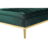 Vien 37 Inch Accent Ottoman, Square, Green Tuft Velvet, Gold Polished Steel - BM317124