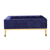 Vien 37 Inch Accent Ottoman, Square, Navy Tufted Velvet Gold Polished Steel - BM317125