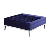 Vien 37 Inch Accent Ottoman, Square, Navy Tufted Velvet Gold Polished Steel - BM317125