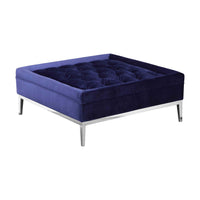 Vien 37 Inch Accent Ottoman, Square, Navy Tufted Velvet Gold Polished Steel - BM317125