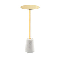 Sen 8 Inch Side End Drink Table, Round, White Genuine Marble, Gold Finish - BM317126