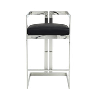 Suki 30 Inch Barstool Chair, Black Faux Leather, Silver Stainless Steel - BM317150