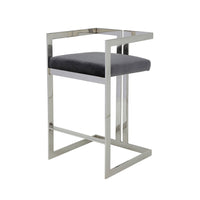 Suki 30 Inch Barstool Chair, Gray Velvet Seat, Silver Stainless Steel - BM317151