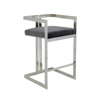 Suki 30 Inch Barstool Chair, Gray Velvet Seat, Silver Stainless Steel - BM317151