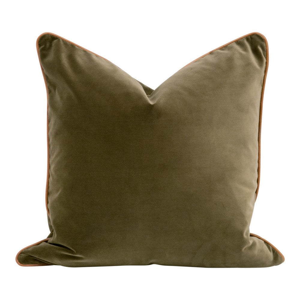 Hida 22 Inch Set of 2 Square Accent Pillows, Brown Leather, Green Velvet By Casagear Home