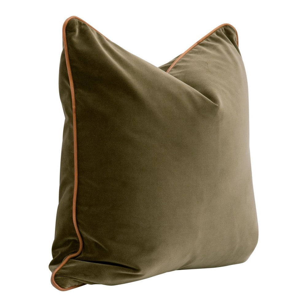 Hida 22 Inch Set of 2 Square Accent Pillows, Brown Leather, Green Velvet By Casagear Home