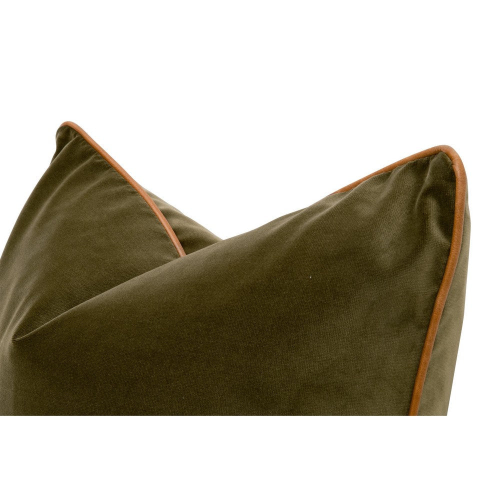 Hida 22 Inch Set of 2 Square Accent Pillows, Brown Leather, Green Velvet By Casagear Home