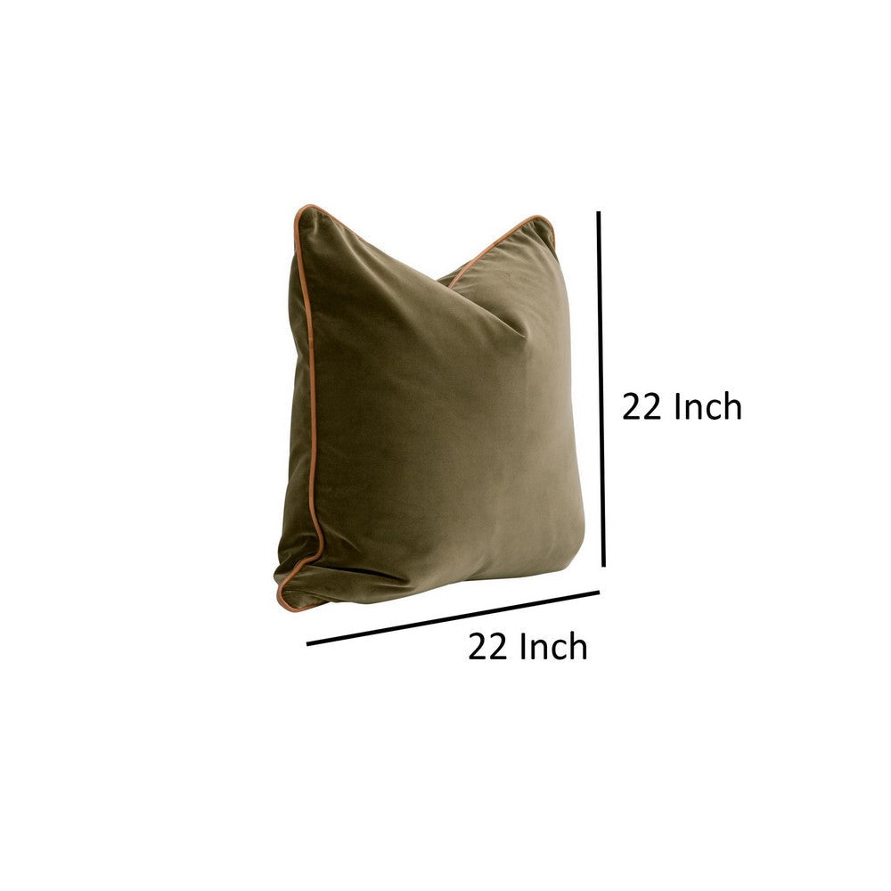 Hida 22 Inch Set of 2 Square Accent Pillows, Brown Leather, Green Velvet By Casagear Home