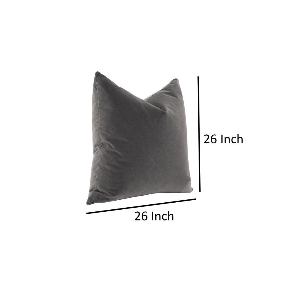 Kodi 26 Inch Set of 2 Accent Throw Pillows, Down Fill, Dark Gray Velvet By Casagear Home